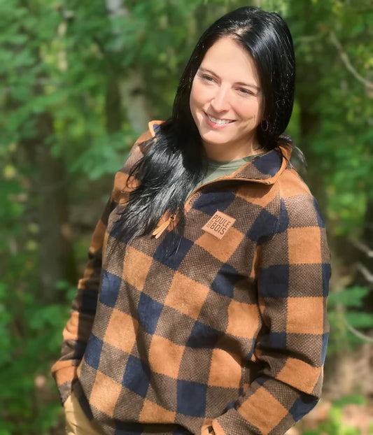 POLAR ZIP FEMME À CARREAUX BROWN / POULE DES BOIS