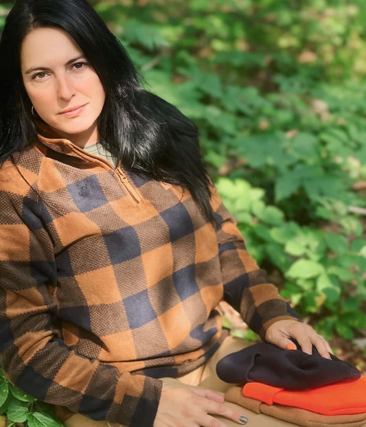 POLAR ZIP FEMME À CARREAUX BROWN / POULE DES BOIS
