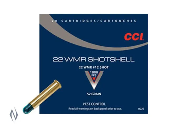CCI .22 WMR SHOTSHELL #12, 52GR, 1000FPS