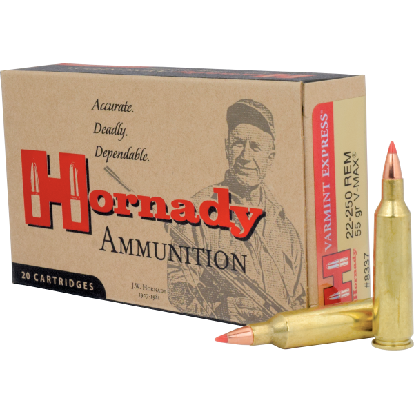 HORNADY 22-250 REM 55GR, V-MAX