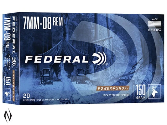FEDERAL 7MM-08REM POWER-SHOK , JACKETED SOFT POINT, 150GR.