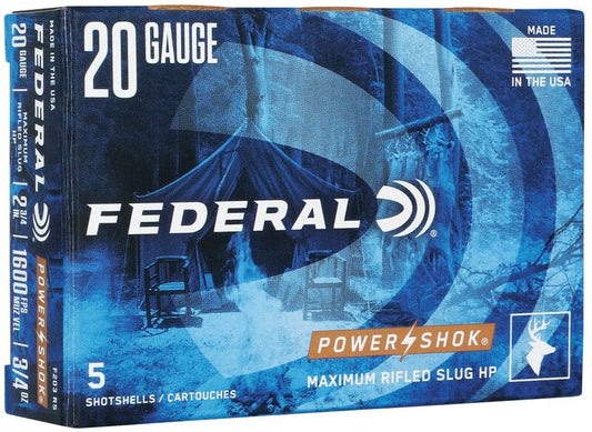 FEDERAL 20GAUGE, POWER SHOK MAXIMUM RIFFLED SLUG, 2 3/4'', 1600 FPS , 3/4OZ