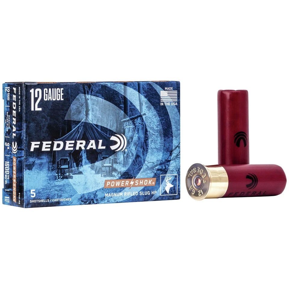 FEDERAL POWER-SHOK RIFLED SLUG 12GAUGE, 3'', RIFLED HP SLUG, LEAD, 1 1/4oz, 1600fps, MODEL F131 RS