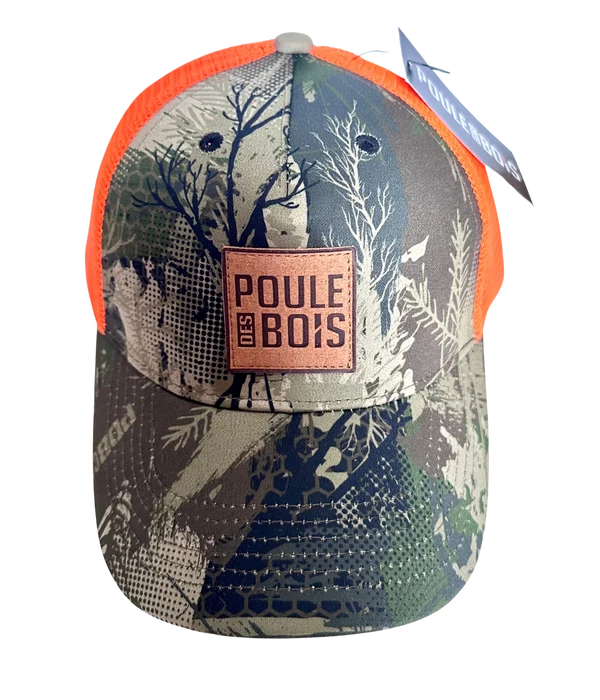 CASQUETTE À COUETTE CAMO PDB FILET ORANGE / POULE DES BOIS