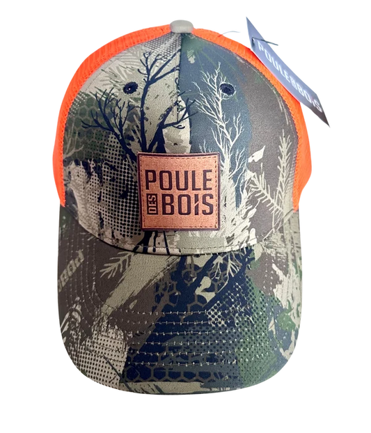 CASQUETTE À COUETTE CAMO PDB FILET ORANGE / POULE DES BOIS