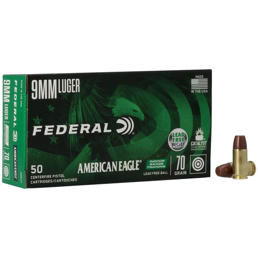 FEDERAL AMERICAN EAGLE 9MM INDOOR RANGE TRAINING 70GR, LEAD FREE, 1625FPS