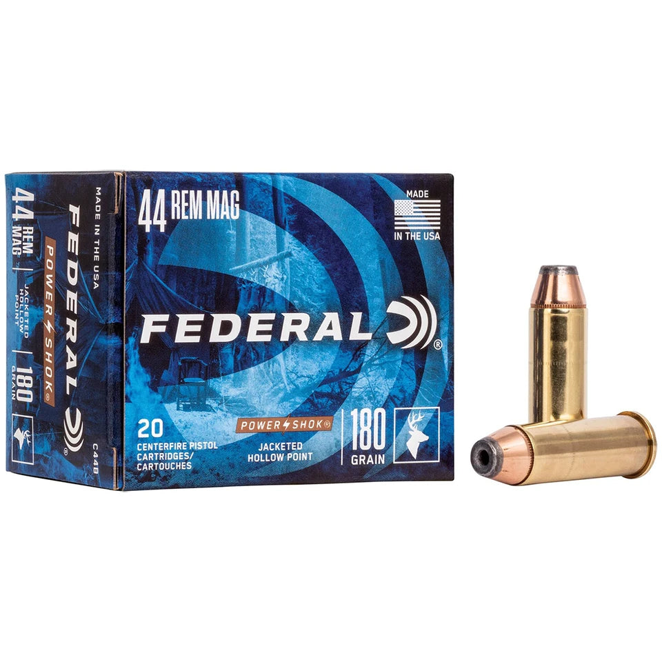 FEDERAL POWER SHOCK JACKETED HOLLOW POINT, 44 REM MAG, 180GR,