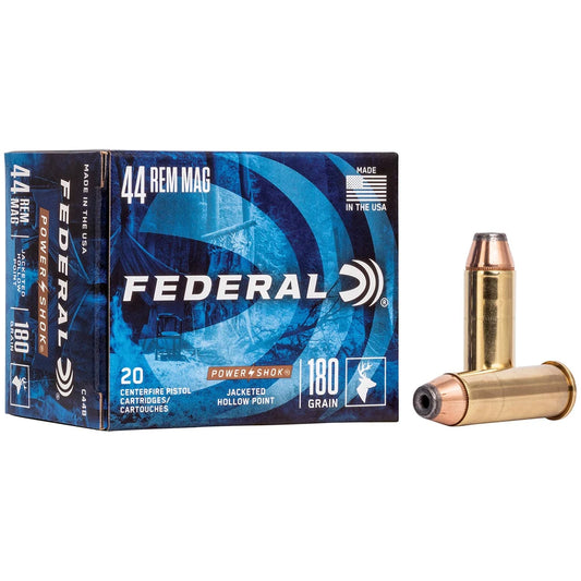 FEDERAL POWER SHOCK JACKETED HOLLOW POINT, 44 REM MAG, 180GR,