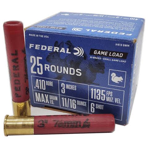 FEDERAL GAME LOAD HI-BRASS, .410 BORE , 3'' , 1135FPS, 11/16OZ , SHOT 6