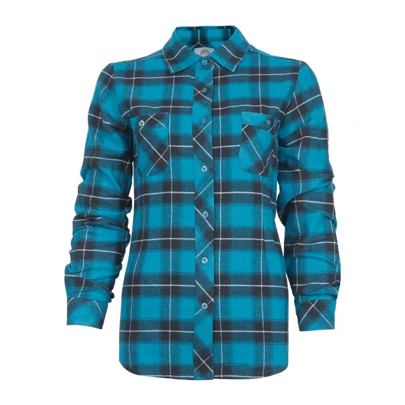 Chemise en flanelle à carreaux pour femme-PF470-Bleu - XS