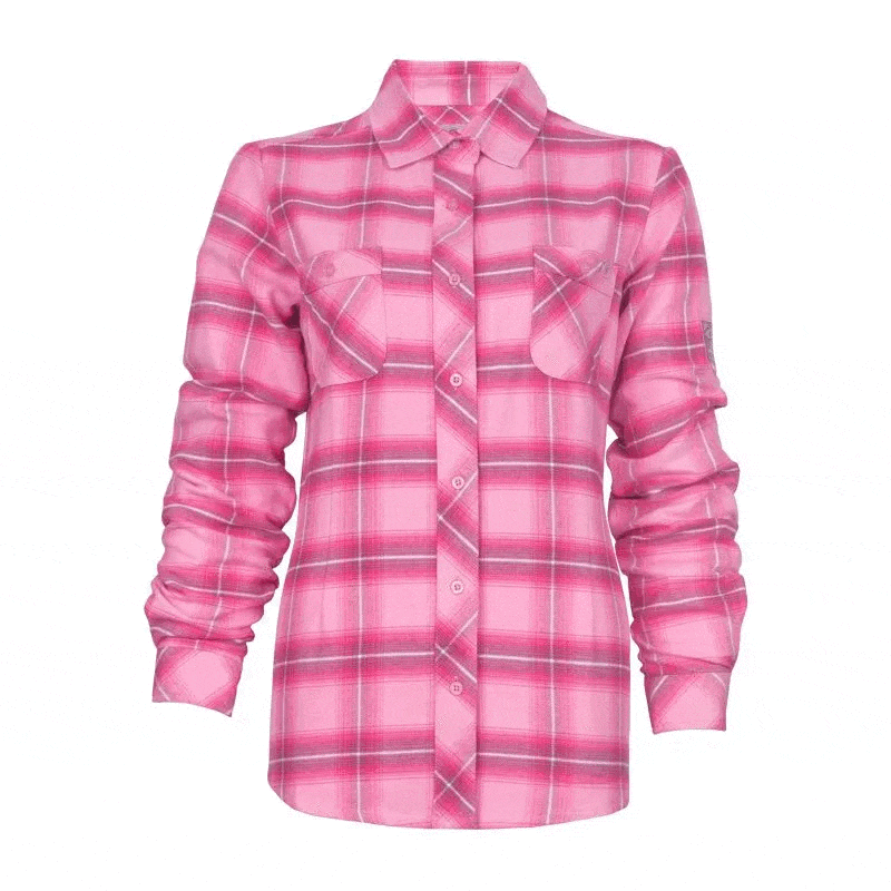 Chemise en flanelle à carreaux pour femme-PF470-Rose Pâle - XS