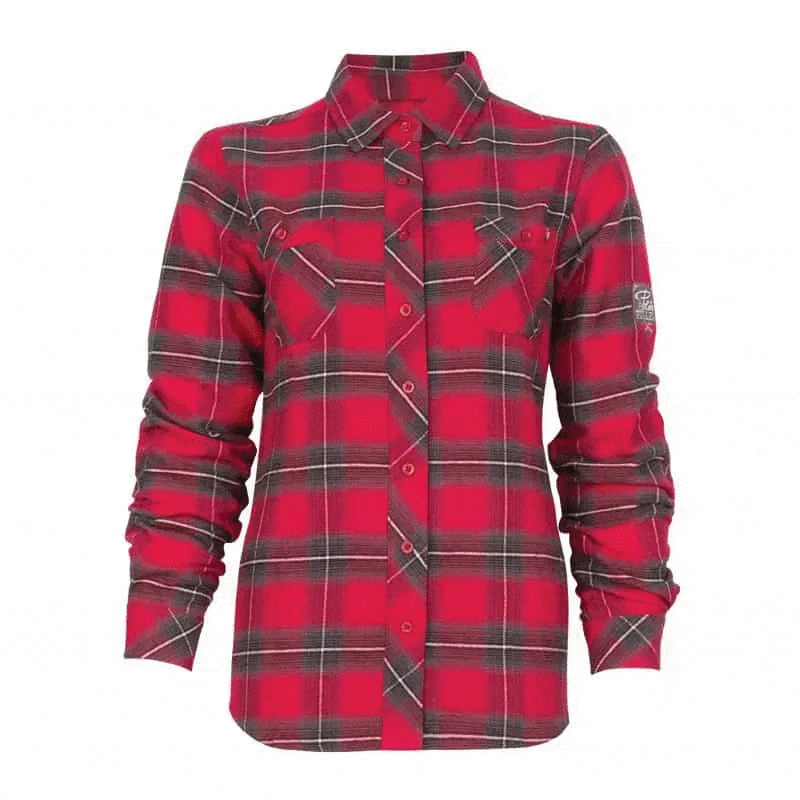 Chemise en flanelle à carreaux pour femme-PF470-Rouge - XS